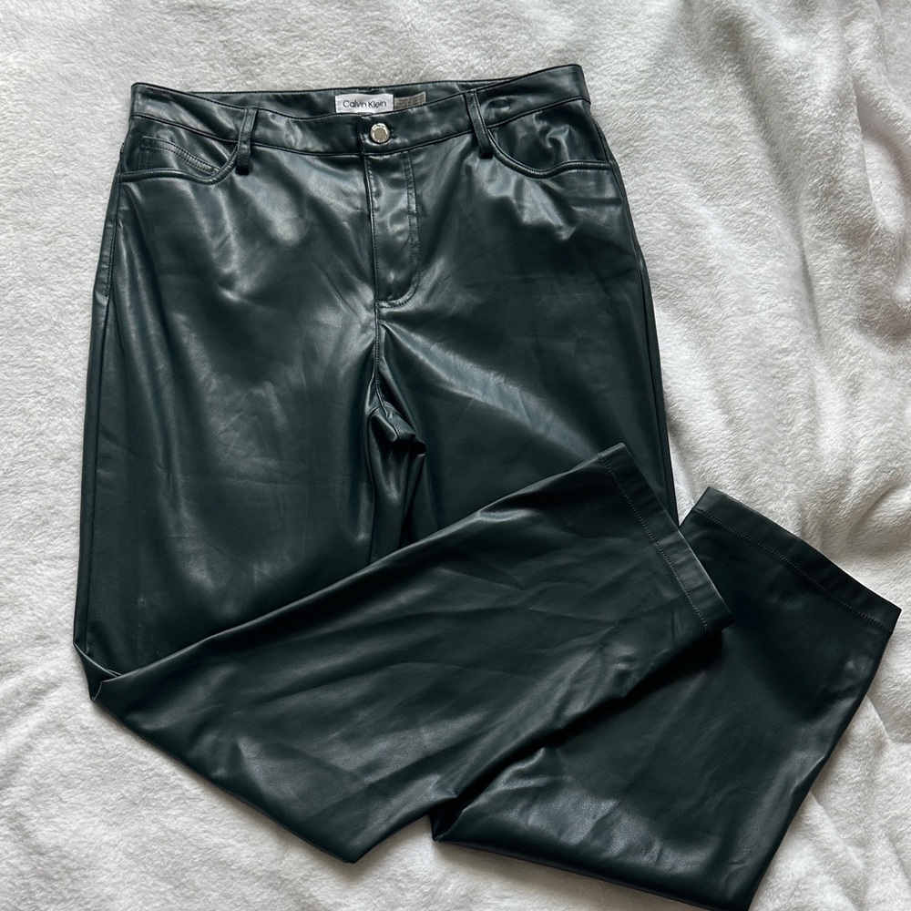 Calvin Klein Dark Green Faux Leather Trousers